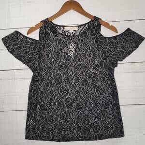 Loft Black Lace Top with Cold Shoulders X-Small - NWT